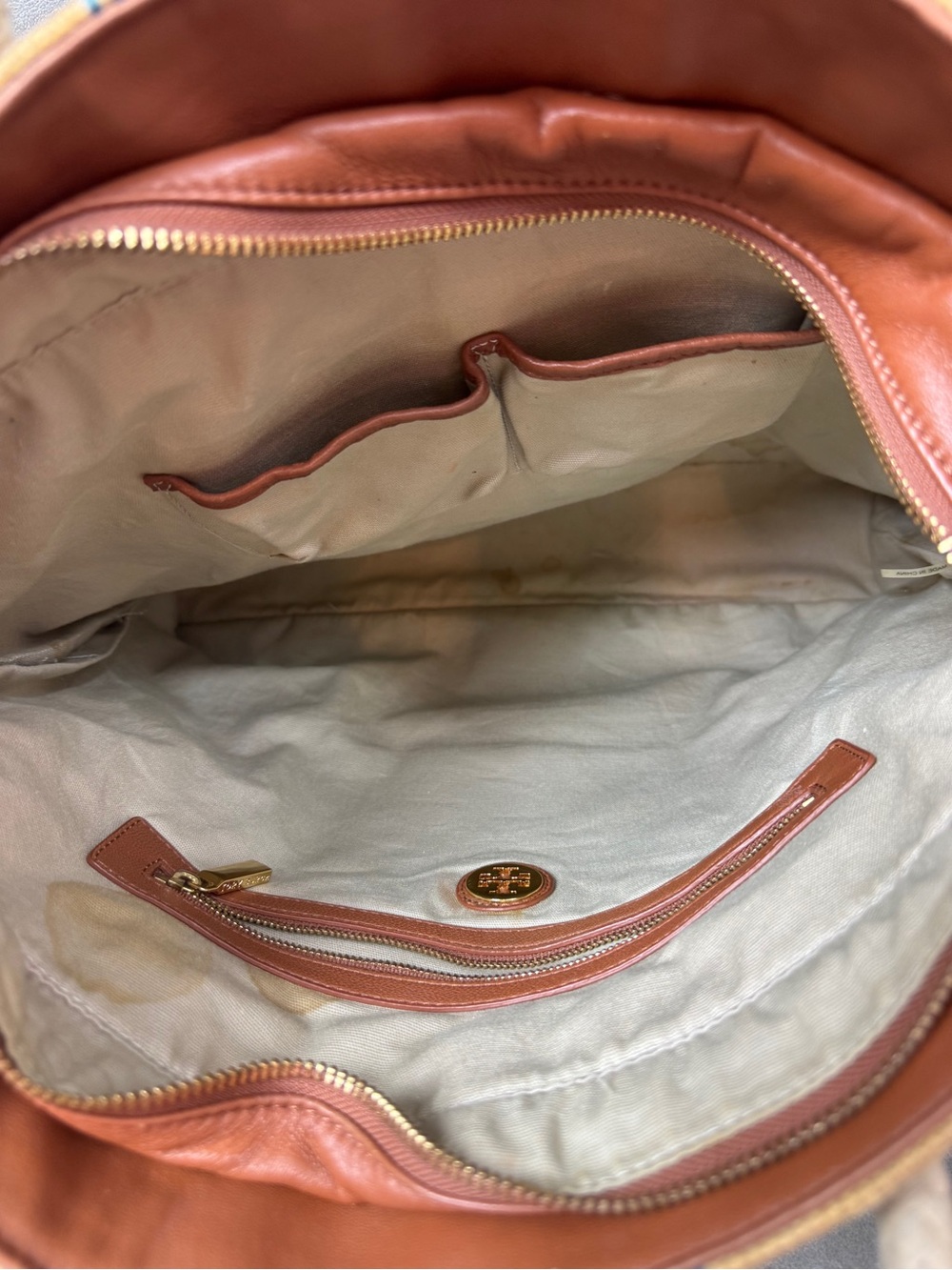 Tory Burch Tan Canvas Tote with Blue Stripe and White Rope Handles - Picture 13 of 16